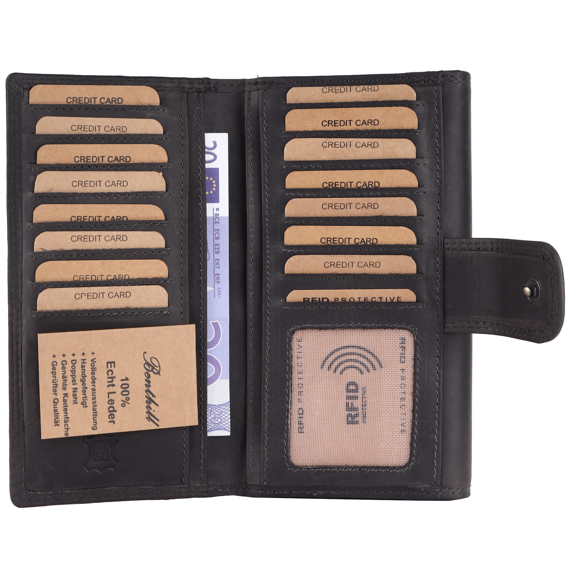 Benthill Damen Portemonnaie Leder XXL - Große Geldbörse mit RFID Schutz - Echtleder Vintage Damenbörse inkl. Geschenkbox 1425