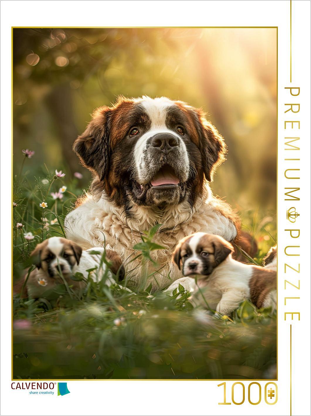 CALVENDO Puzzle Eine stolze Hundemama mit ihrem Nachwuchs | 1000 Teile Lege-Größe 64x48cm Foto-Puzzle für glückliche Stunden