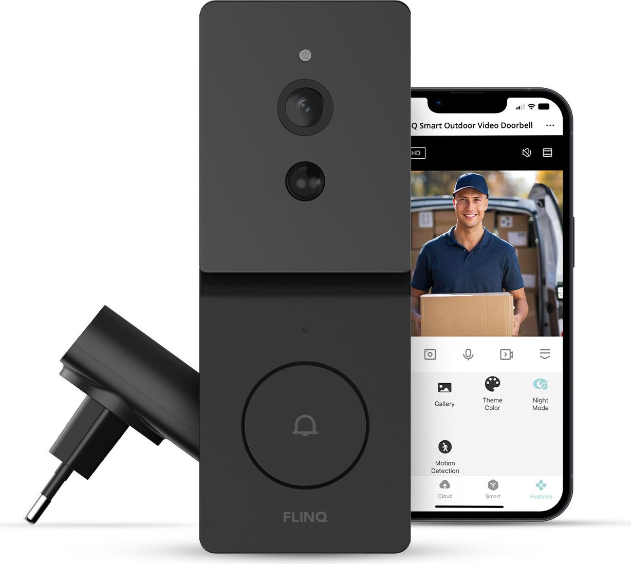 FlinQ Group BV FlinQ Smart Türklingel – kabellose Türklingel – Türklingel mit Kamera – inkl. Gong – 1080P HD – Schwarz