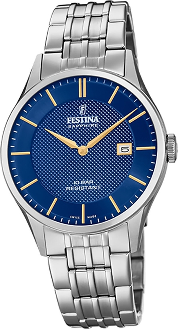 Pánske náramkové hodinky Festina F20005/3 z nehrdzavejúcej ocele strieborné Swiss Made D2UF20005/3