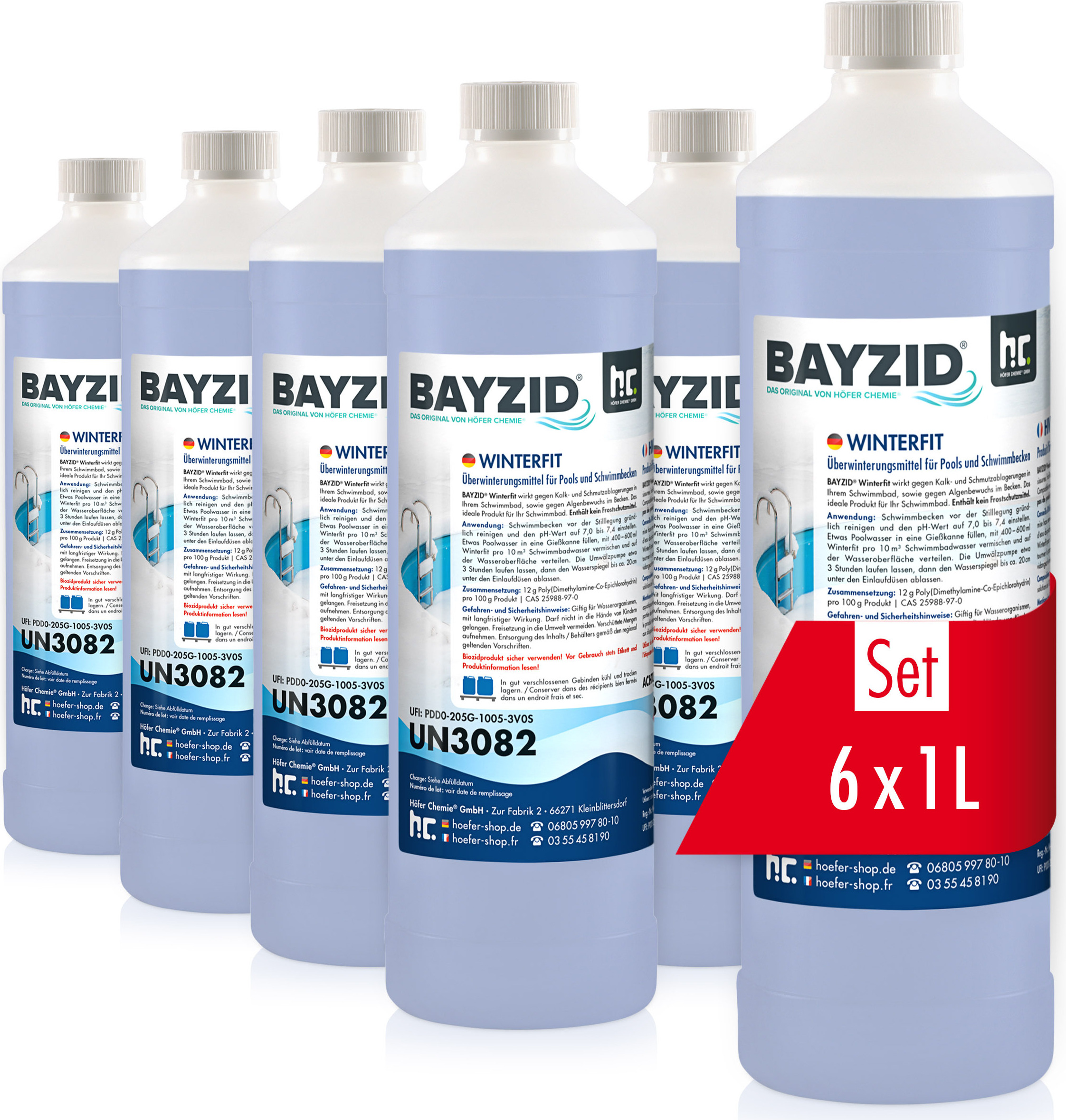 Höfer Chemie 6x1 L BAYZID® Winterfit Überwinterungsmitte gegen Algen und Kalk im Pool BAYZID Winterfit