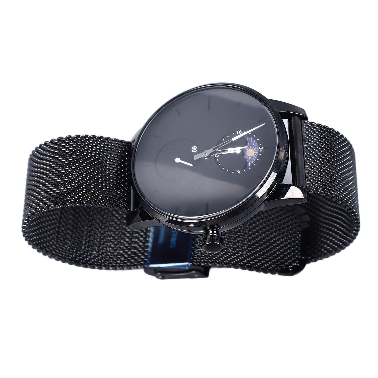 Muži Moonphase Quartz hodinky, Muži Quartz tenké hodinky, Nerezová oceľ oka muži hodinky, Muži čierne Quartz hodinky, Muži Quartz vodotesné hodinky, Muži Moonphase hodinky
