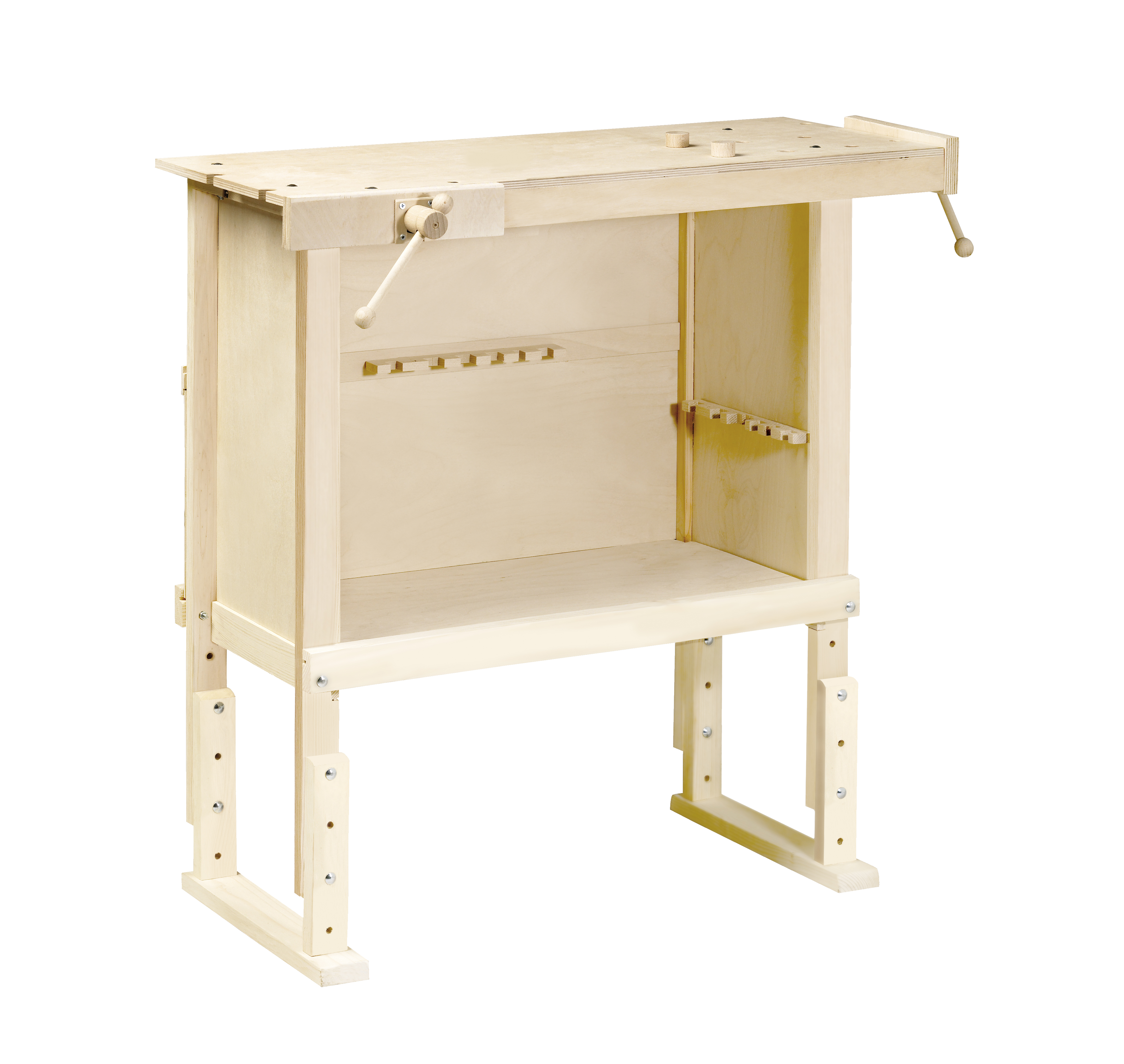 Werkbank Aus Massivem Akazienholz Mit Schubladen, Schraubstöcken Und Ablagen – Stabiler Arbeitstisch Für Werkstatt Und Garage (124x52x83 Cm)
