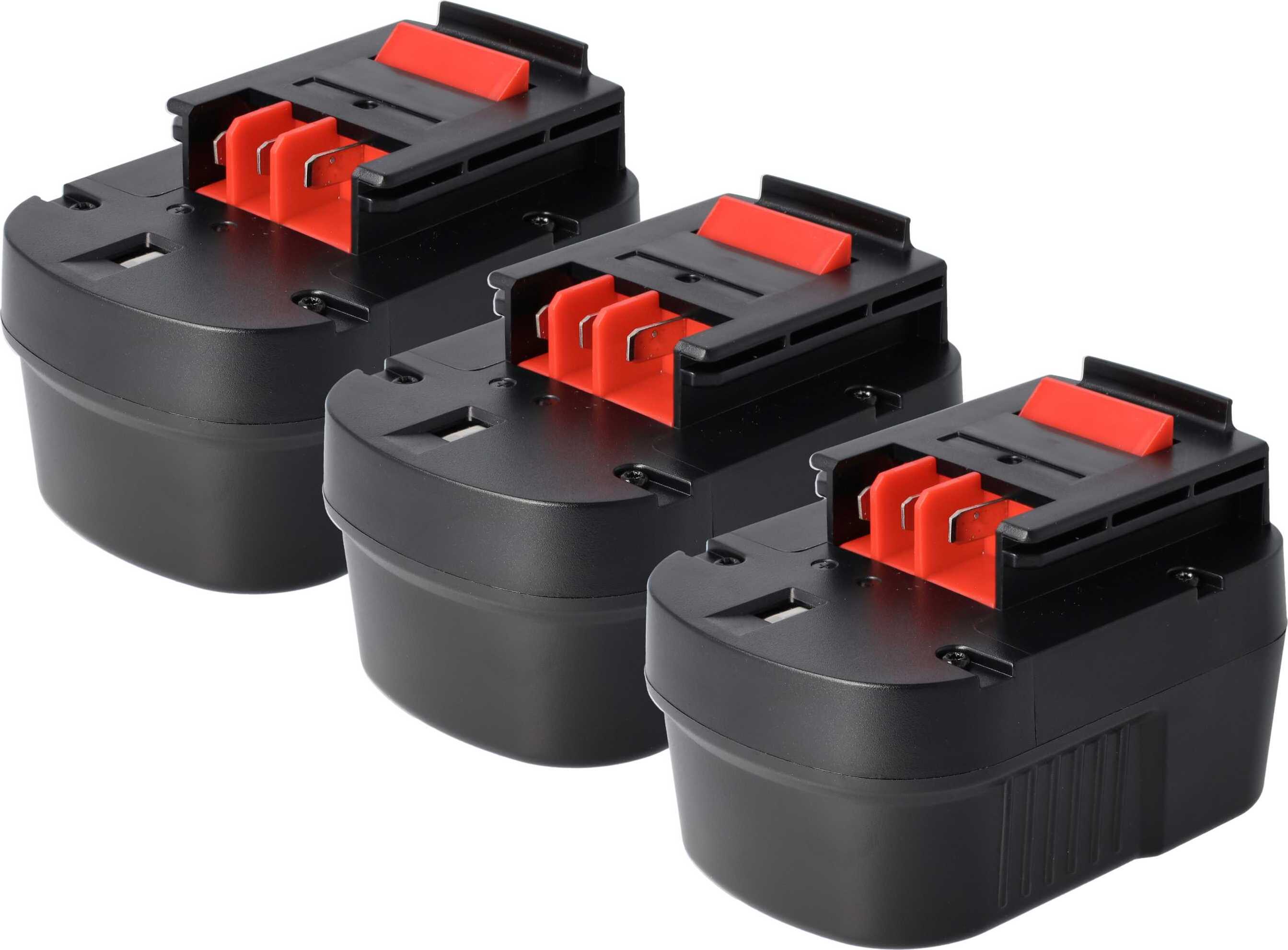 vhbw 3x Akku kompatibel mit Black & Decker EPC12 H1, EPC128, EPC12CA, EPC128BK, EPC12CABK, EPC128V, EPC126BK, EPC128 V Werkzeug (1500 mAh, NiMH, 12 V)