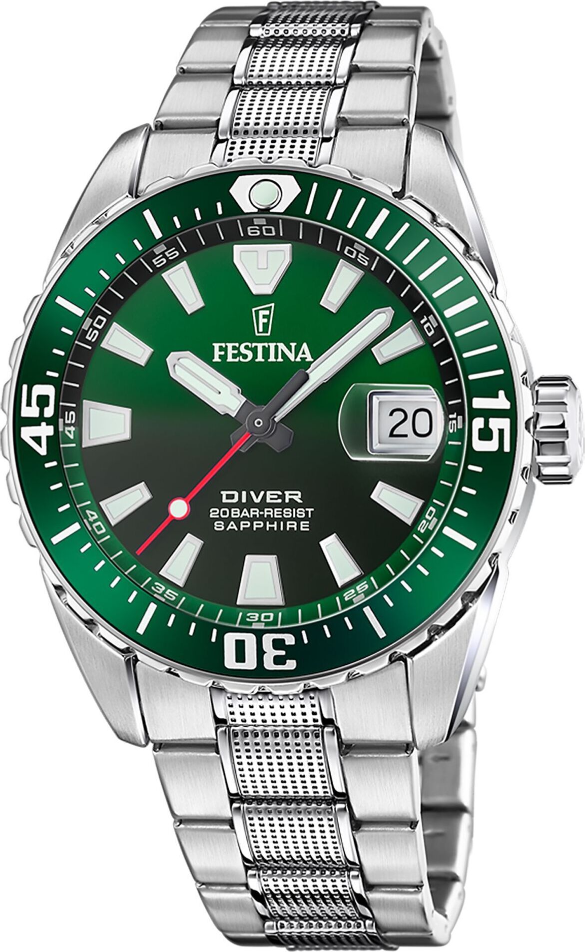 Festina F20669/2 DIVER hodinky pánske hodinky z nehrdzavejúcej ocele s dátumom strieborné