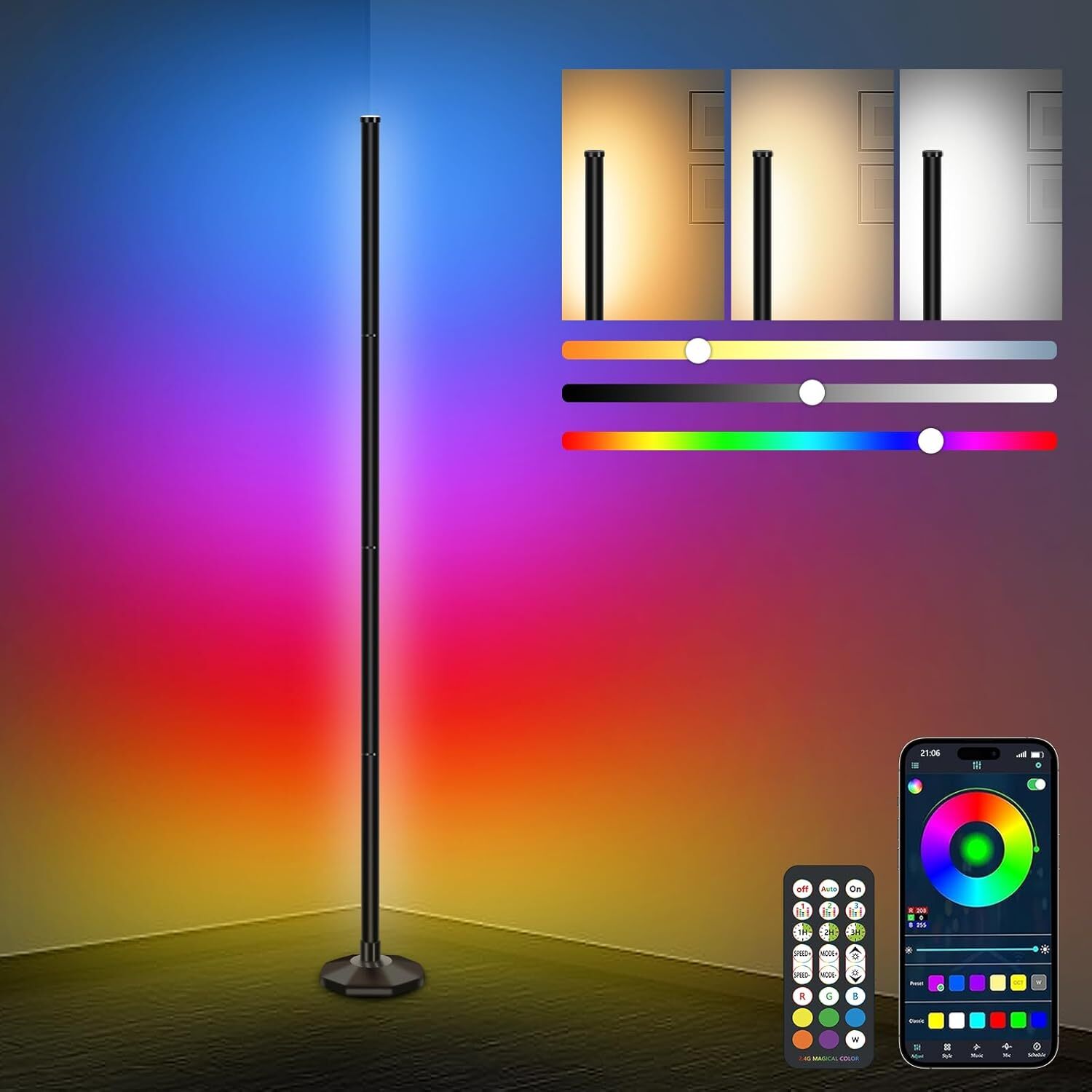 Bowfar LED Stehlampe, 165cm RGBIC Dimmbar mit FernbedienungAPP B0DB22GKW8