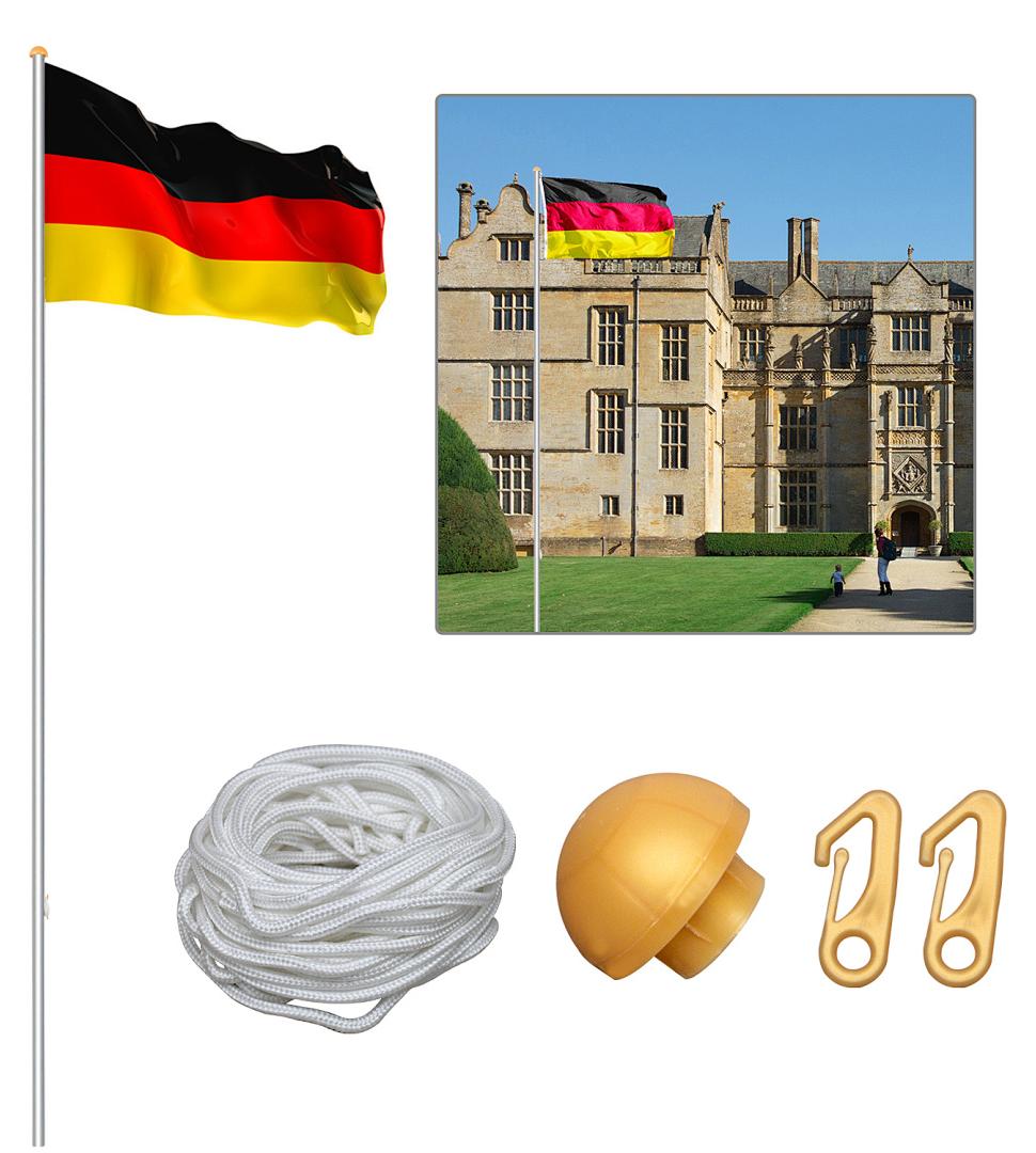 Ikodm Fahnenmast Flaggenmast Fahnenstange Deutschlandflagge 6.5m Flagge Mast Deutschlandfahne Stange Flaggenstange Flaggen RL-SG6131-1-SAmq