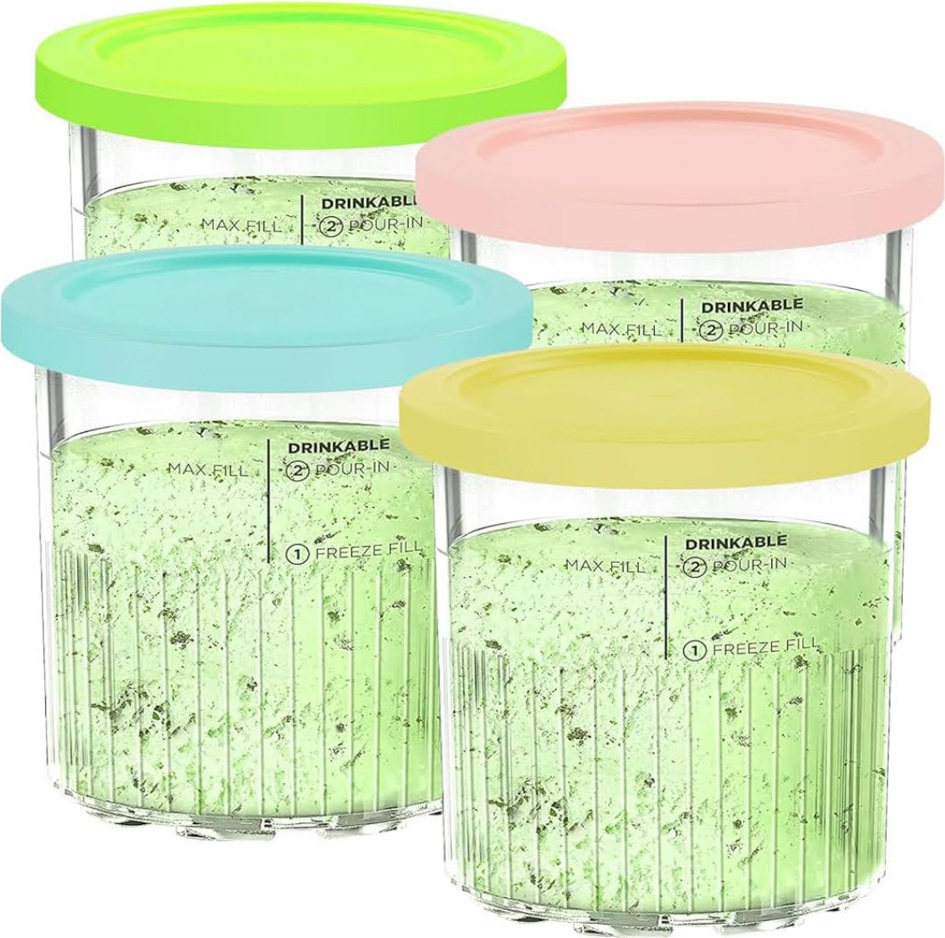 YQL 4PCS Eisbehälter mit Deckel für Ninja Creami NC501EU - Spülmaschinenfestes Zubehör für Eismaschine, ideal für Speiseeis und Ninja Creami Deluxe