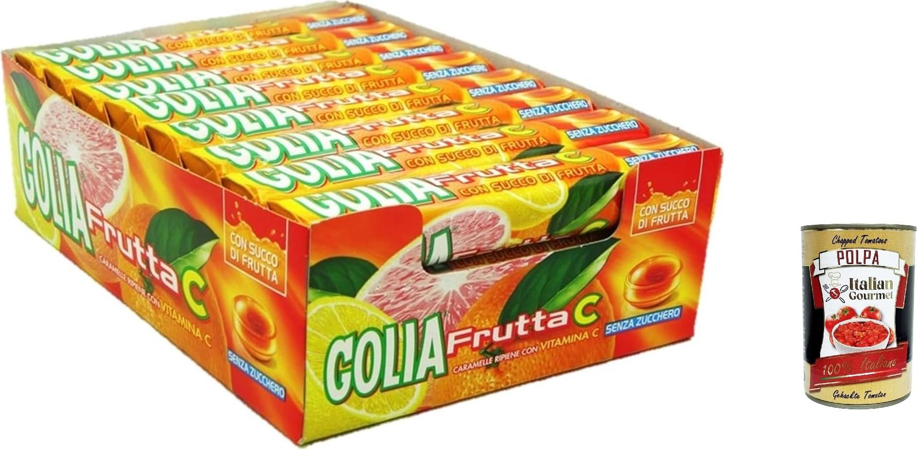24x Golia Frutta C, Fruchtbonbons, zuckerfrei Süßigkeiten , 34g + Italian Gourmet polpa 400g 6P-9MMU-09MU