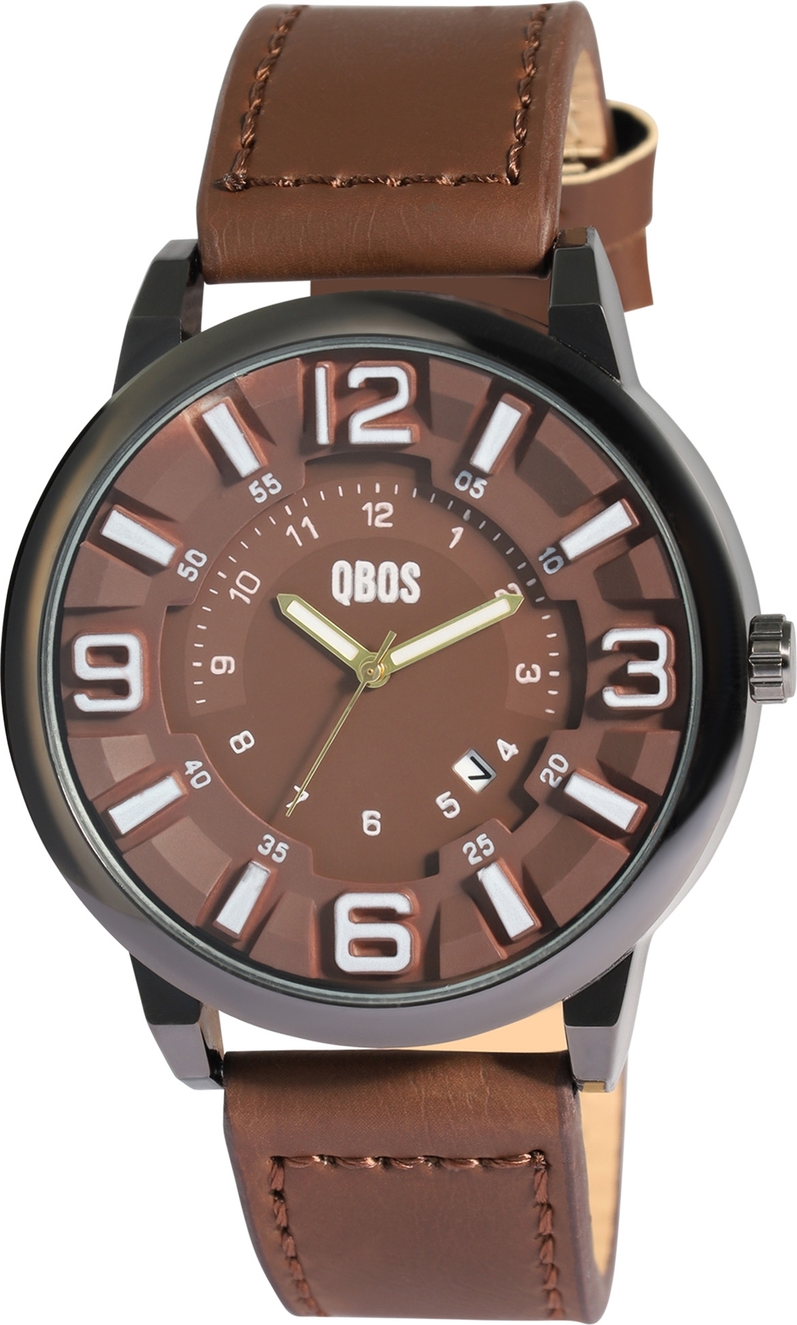 Shaghafi Qbos Herrenuhr mit Quarzwerk, analoger Anzeige und Datumsfunktion, Armband aus Kunstleder