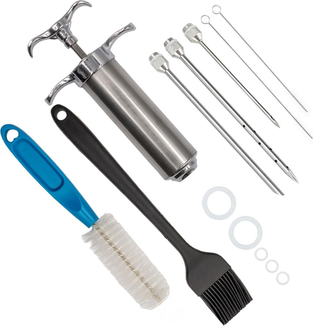 Intirilife Marinierspritze in SILBER – Edelstahl Spritze für Grill Gewürze, Marinaden, Braten, BBQ uvm. – Marinadenspritze Bratenspritze Fleischspritze Grillspritze IL-100191