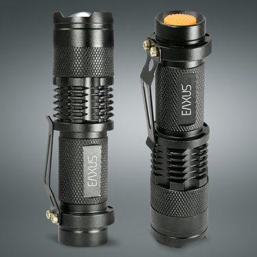 Mini Taschenlampen Glow-X 1x 2er-Set mit 1 T6 LED, 300 lm, 200 m Reichweite, 3 Lichtmodi und Zoom Eaxus