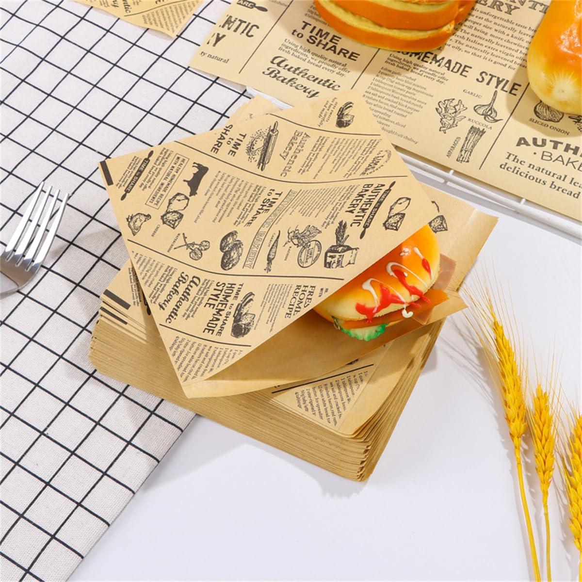 Markenlos Papierbögen für Feinkostläden, 150 Stück, Burgerpapier, Snacktüten, Sandwichpapier, Käsepapier, Burgertüten, Snacktüten, Pommes für einen Korb, Sandwich-Wraps, Pommes 15 x 15 cm