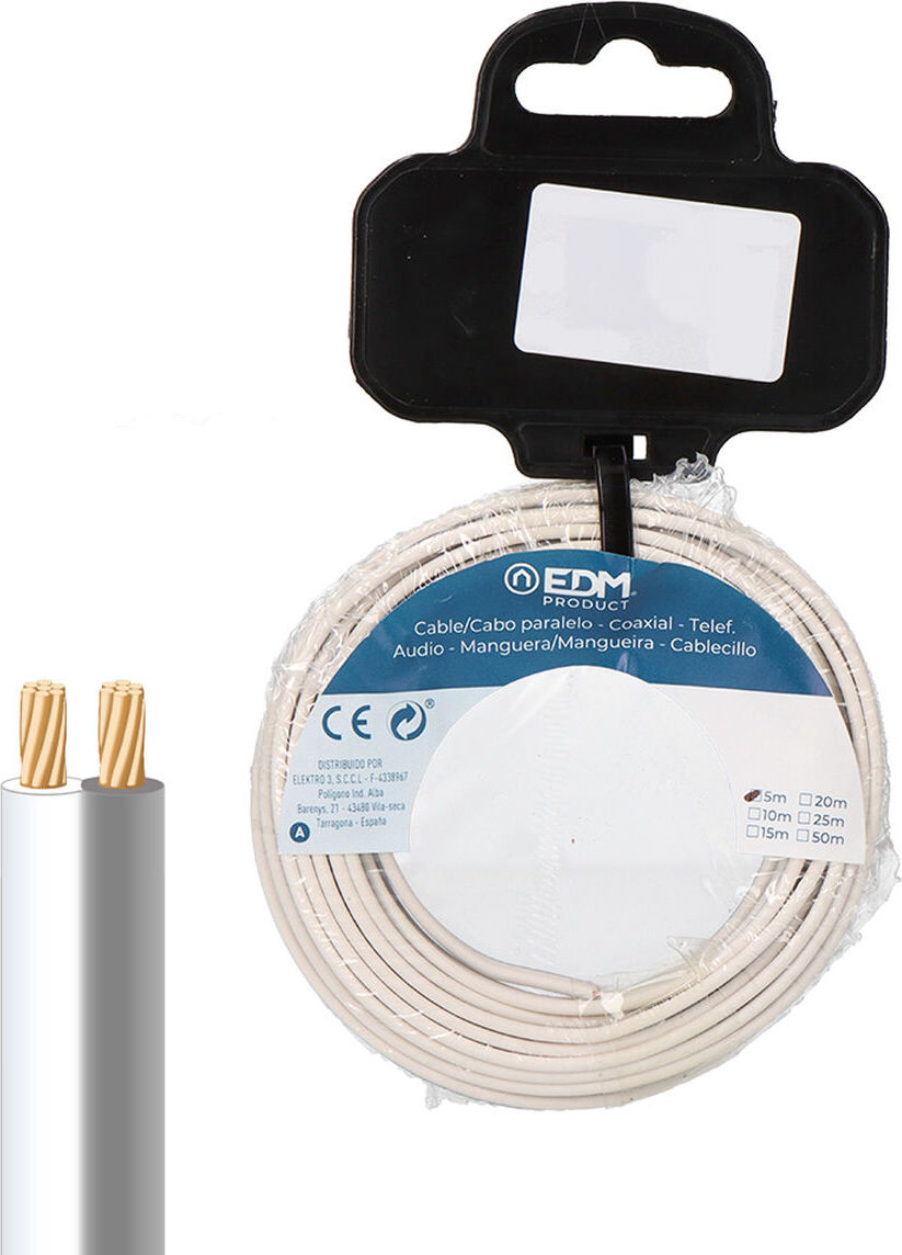EDM bobine parallele 2 x 0,75 mm² blanc/gris audio 5 m 28743
