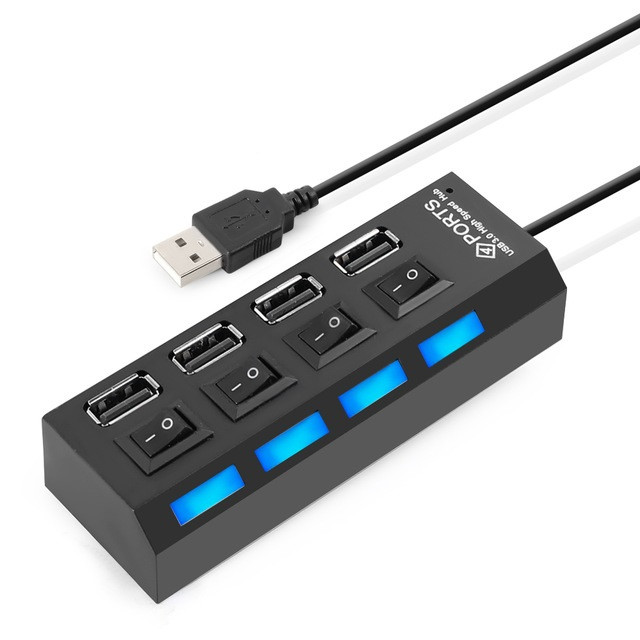 4-portový USB 2.0 HUB, s prepínačom, napájanie USB, čierny