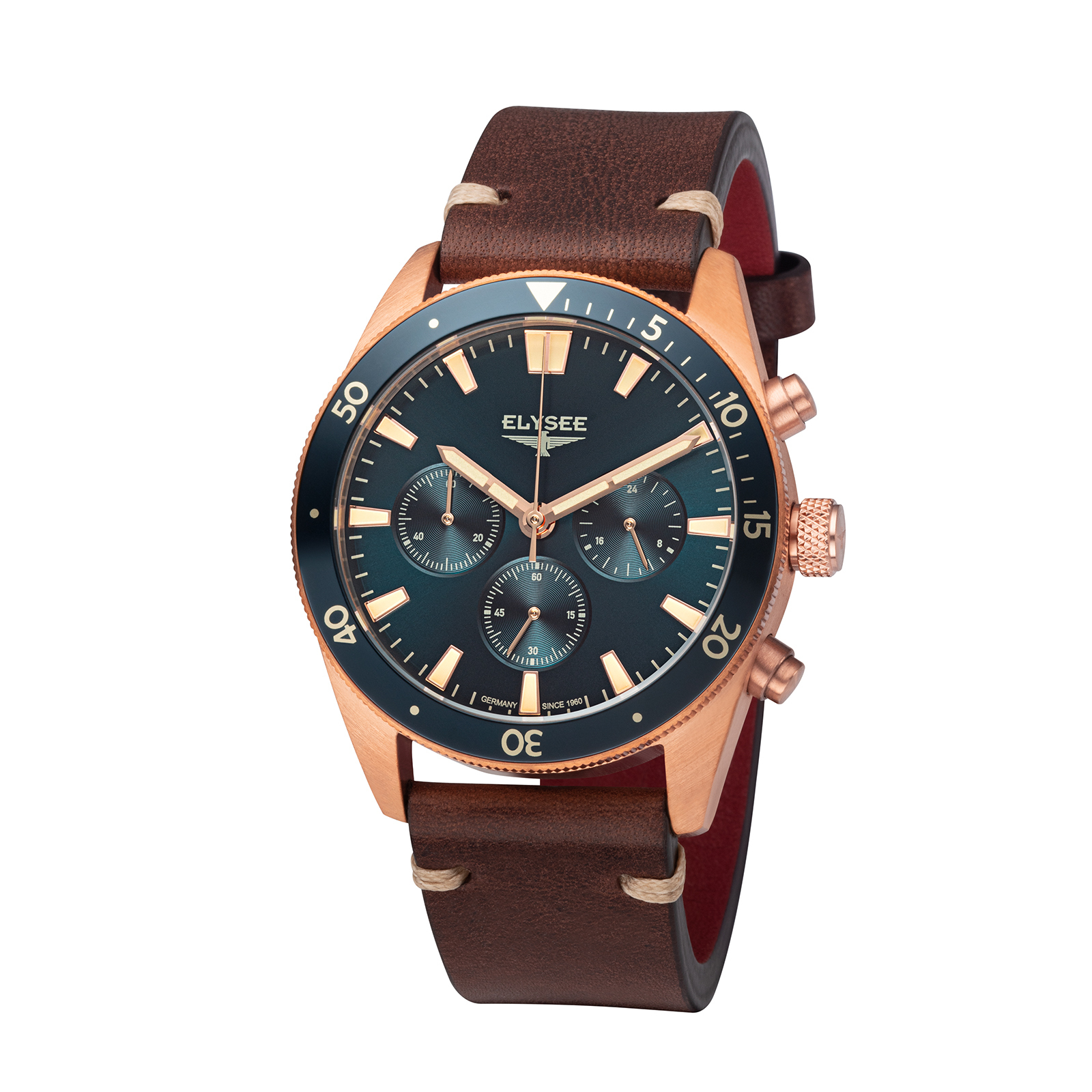 ELYSEE Herrenuhr BRONZE CHRONO blau onesize Herren leuchtende Zeiger + Indizes 41 98030, 98031, 98032