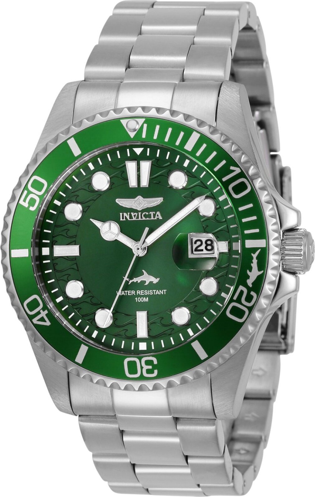Invicta Pro Diver 30020 Pánske Hodinky - Quartz Hnutie - Nerezová Oceľ s Zeleným Ciferníkom - 43 mm