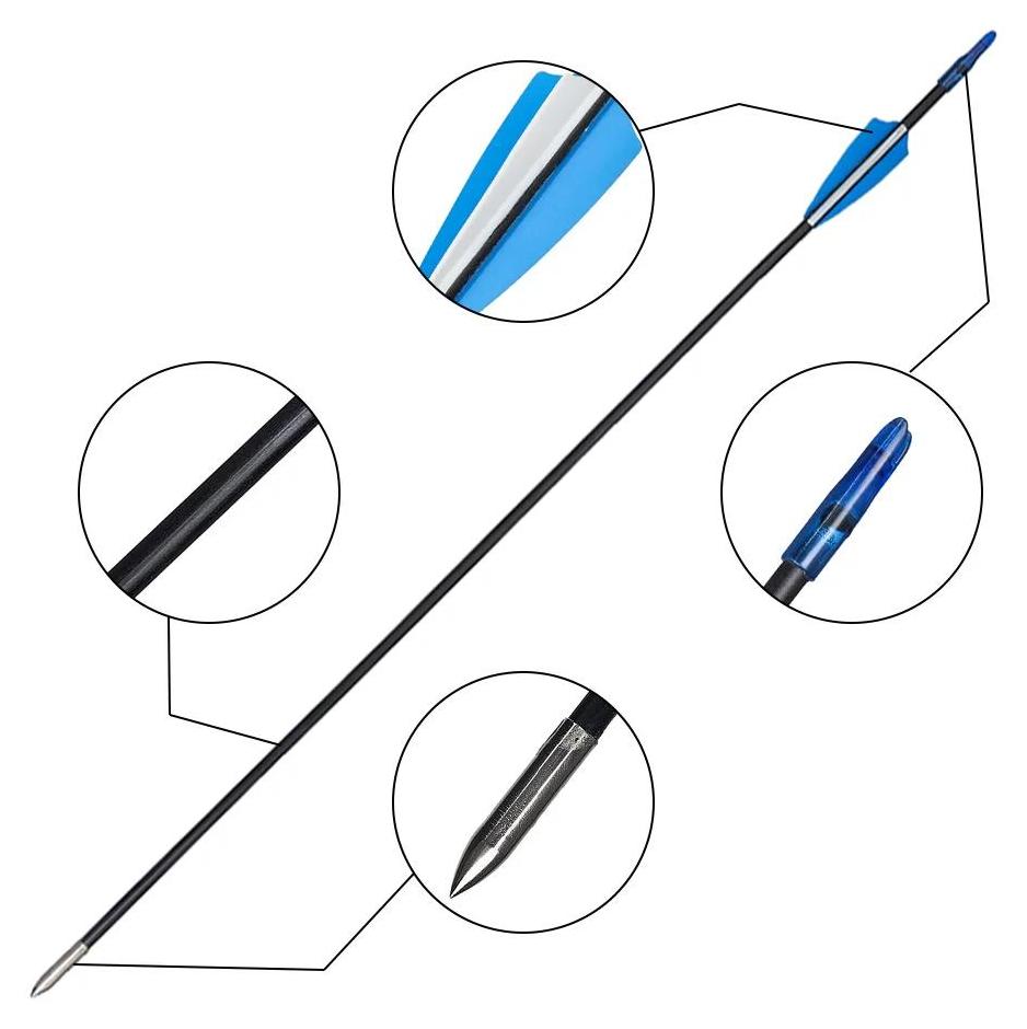 StarTech Fiberglaspfeile - Pfeilset 80 cm für Recurvebogen - Ø 6 mm Spine 800 - Kunststoffbefiederung blau/weiß - 24 Stück