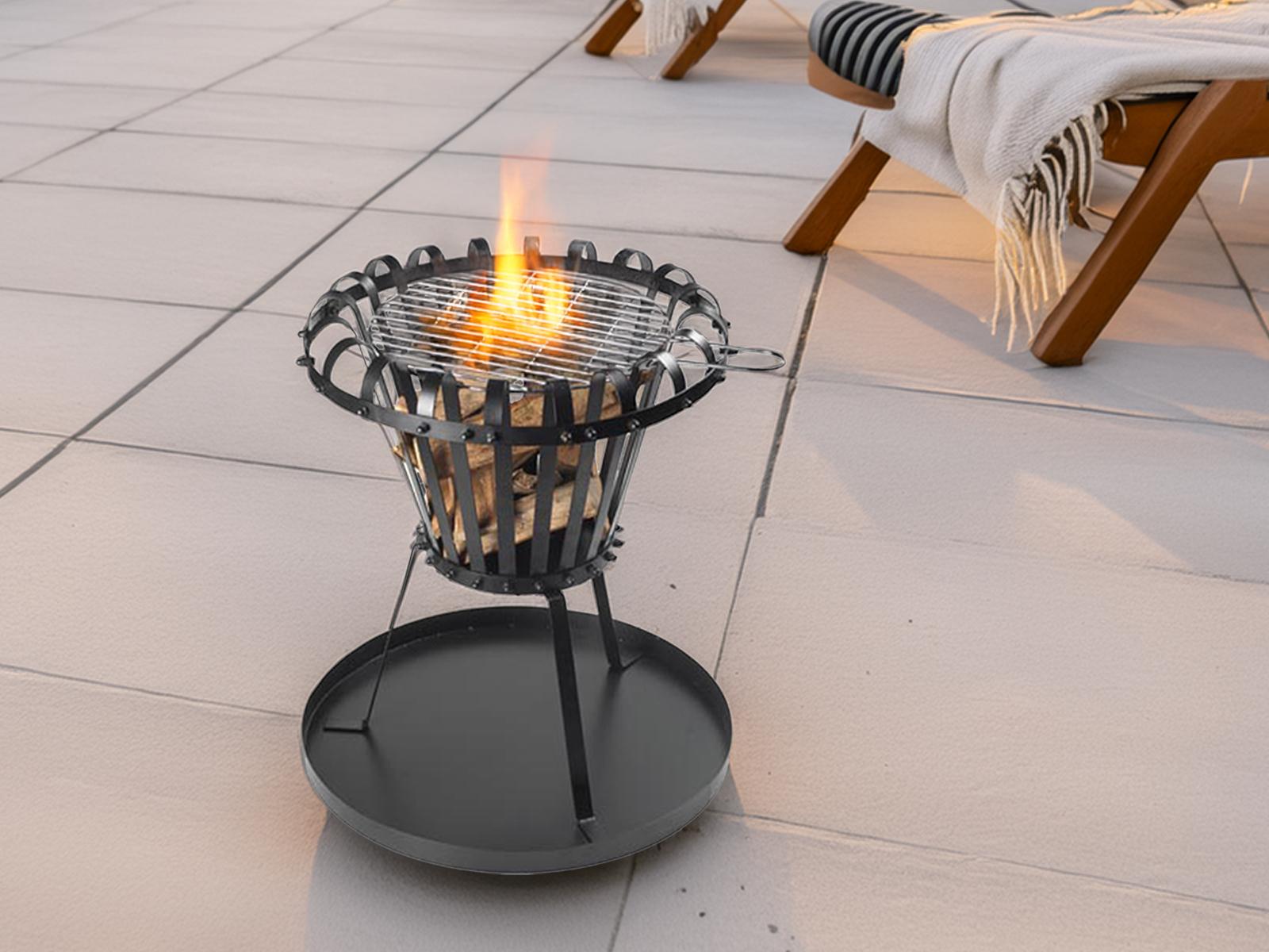 Perel Feuerkorb mit Asche-Auffangblech Rund Schwarz BB650