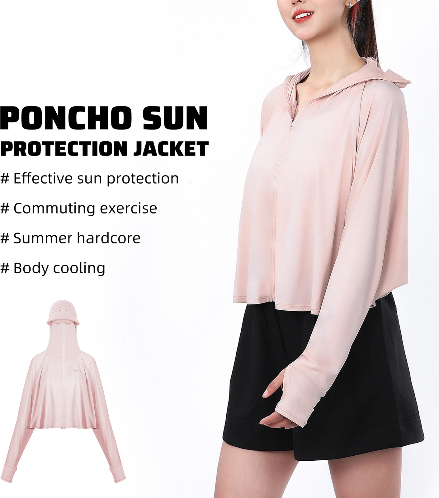 Lixada Sonnenschutzkleidung, Sommer-Eisseide-Langarm, Sonnenschutz-Hoodie, Outdoor-Angelkleidung, Laufende Sonnenschutzkleidung, atmungsaktiv, L-Größe, Rosa
