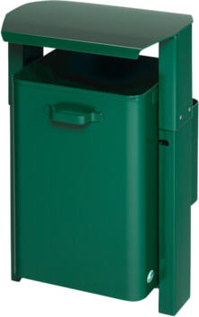 Mülleimer mit Dach - Wand- oder Rohrbefestigung - 40 l - 690 x 420 x 350 mm (HxBxT) - moosgrün
