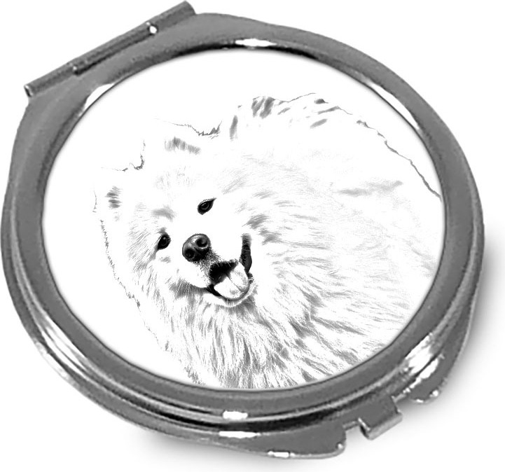 Samojede, Samoyed, Samojedenhund, Samojedenspitz - Taschenspiegel mit Hund, personalisierter Taschenspiegel, kompakter Spiegel mit Art-Dog-Logo
