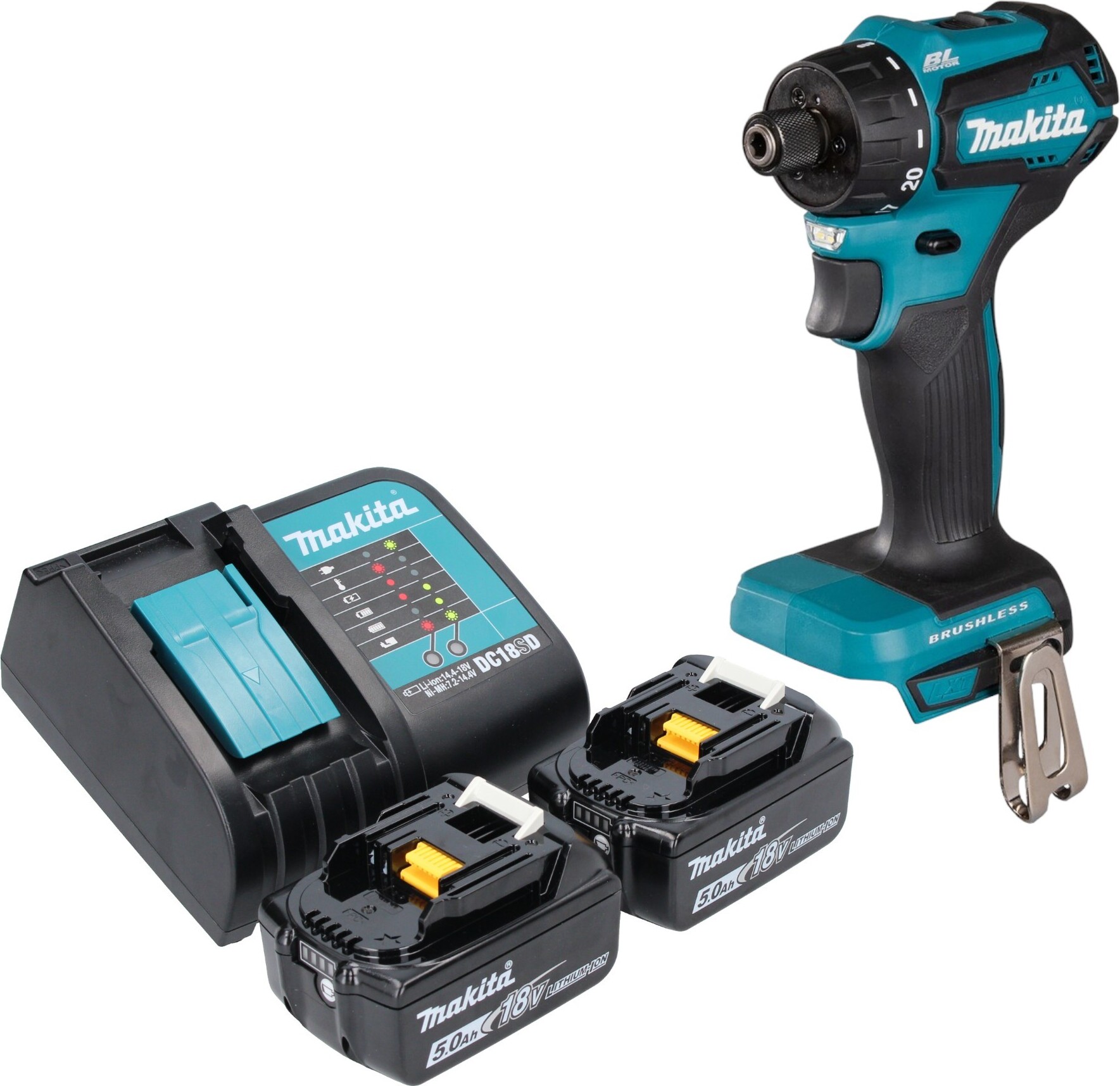 Akumulátorová vŕtačka Makita DDF 083 ST 18 V 40 Nm 1/4'' bez kefiek + 2x akumulátor 5,0 Ah + nabíjačka