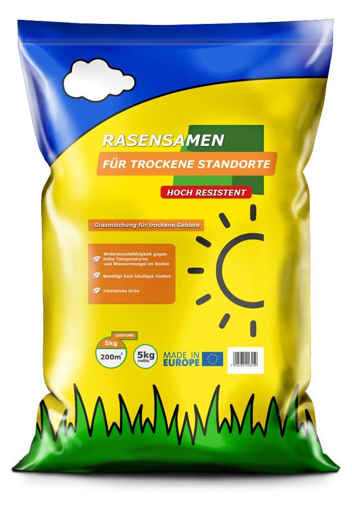 ARPON Rasensamenmischung für trockene Standorte 5 kg – Trockenrasen-Saatgut für sonnige Flächen, sandige Böden und wasserarme Standorte