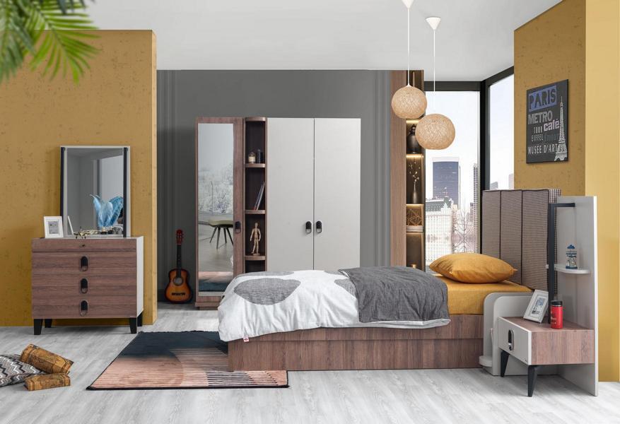 Kinderzimmer Set Bett Nachttisch Kommode Kleiderschrank Braun Modern Hochwertige