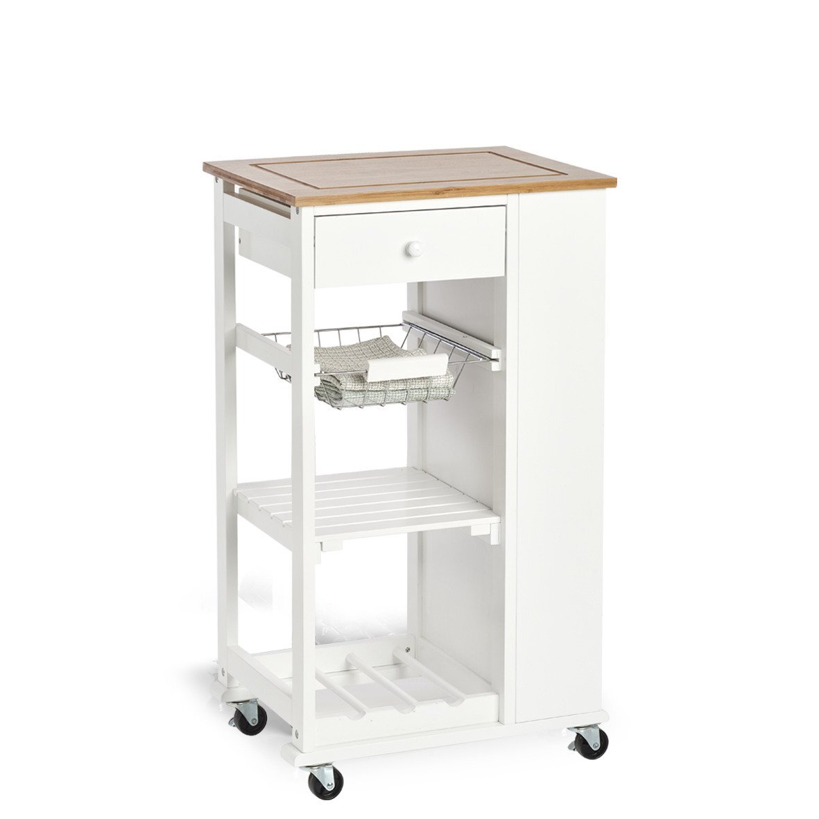 Zeller Küchenrollwagen, Bambus/MDF, weiß, 50 x 37 x 86,5 cm ZE13788