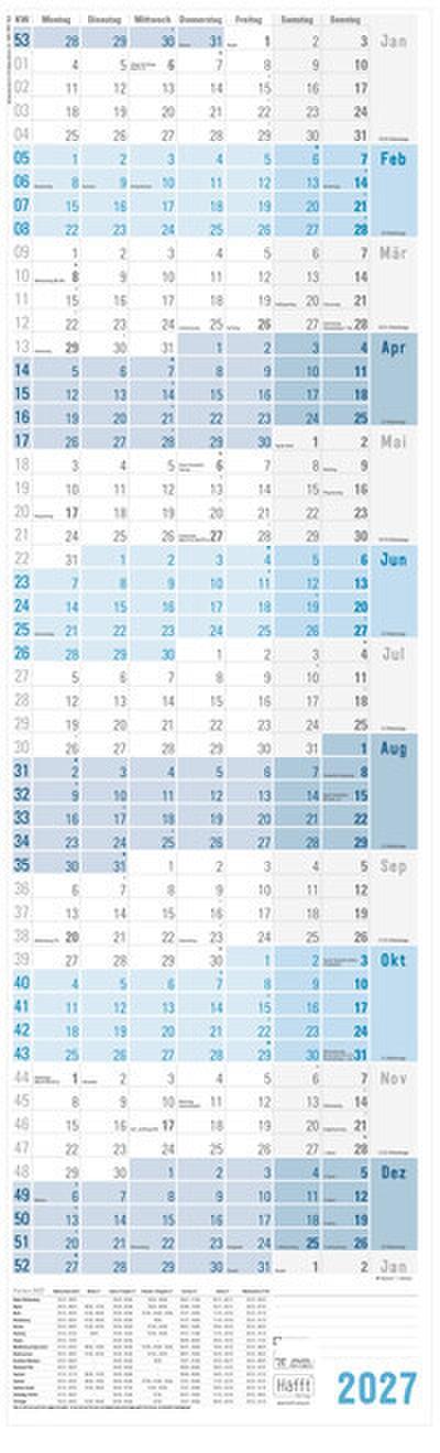 Häfft Verlag Wandkalender 2027 hochkant 30x98 cm beschreibbar Ferientermine inkl. A4-Kalender