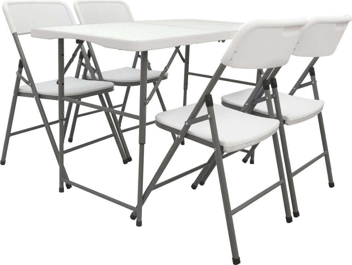 Záhradný stôl M 122x60x74cm + 4 stoličky biely