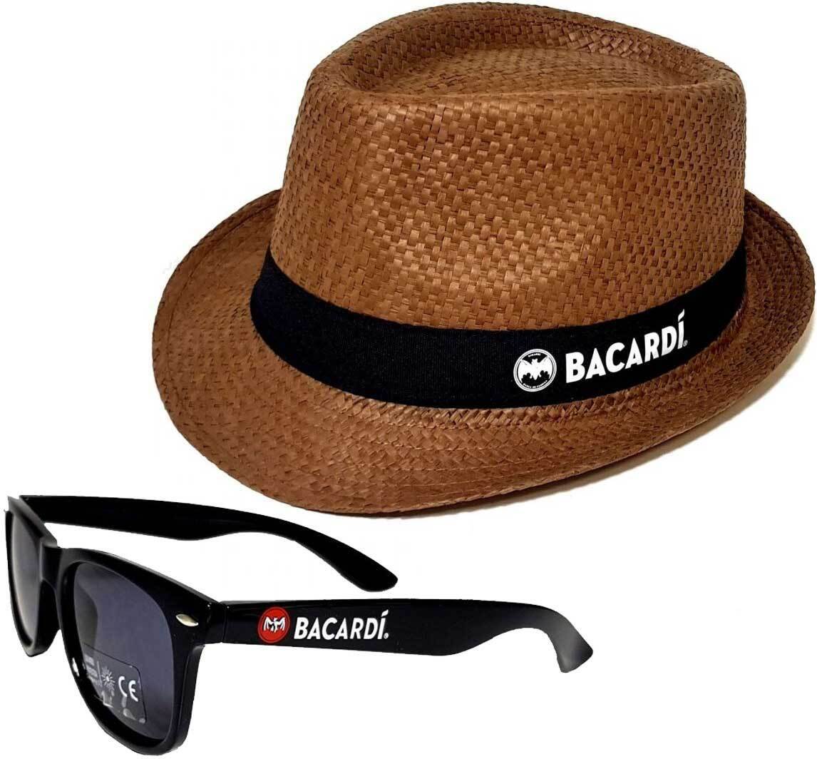 Mixcompany Bacardi Sommer Set - 1x Sonnenbrille mit 400 UV Schutz + Hut Strohhut Strandhut partyhut Sonnenhut in braun Material Hut : 100% Stroh Material Brille : Kunststoff