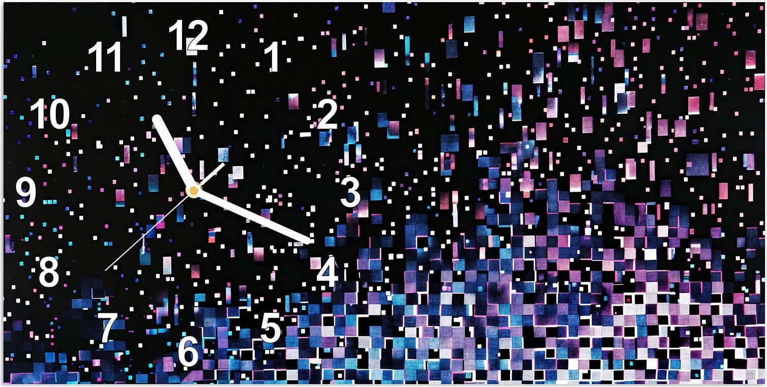 Primedeco Wanduhr aus Glas mit Motiv Pixelmuster- 60 x 30 cm - inkl. Aufhängesystem