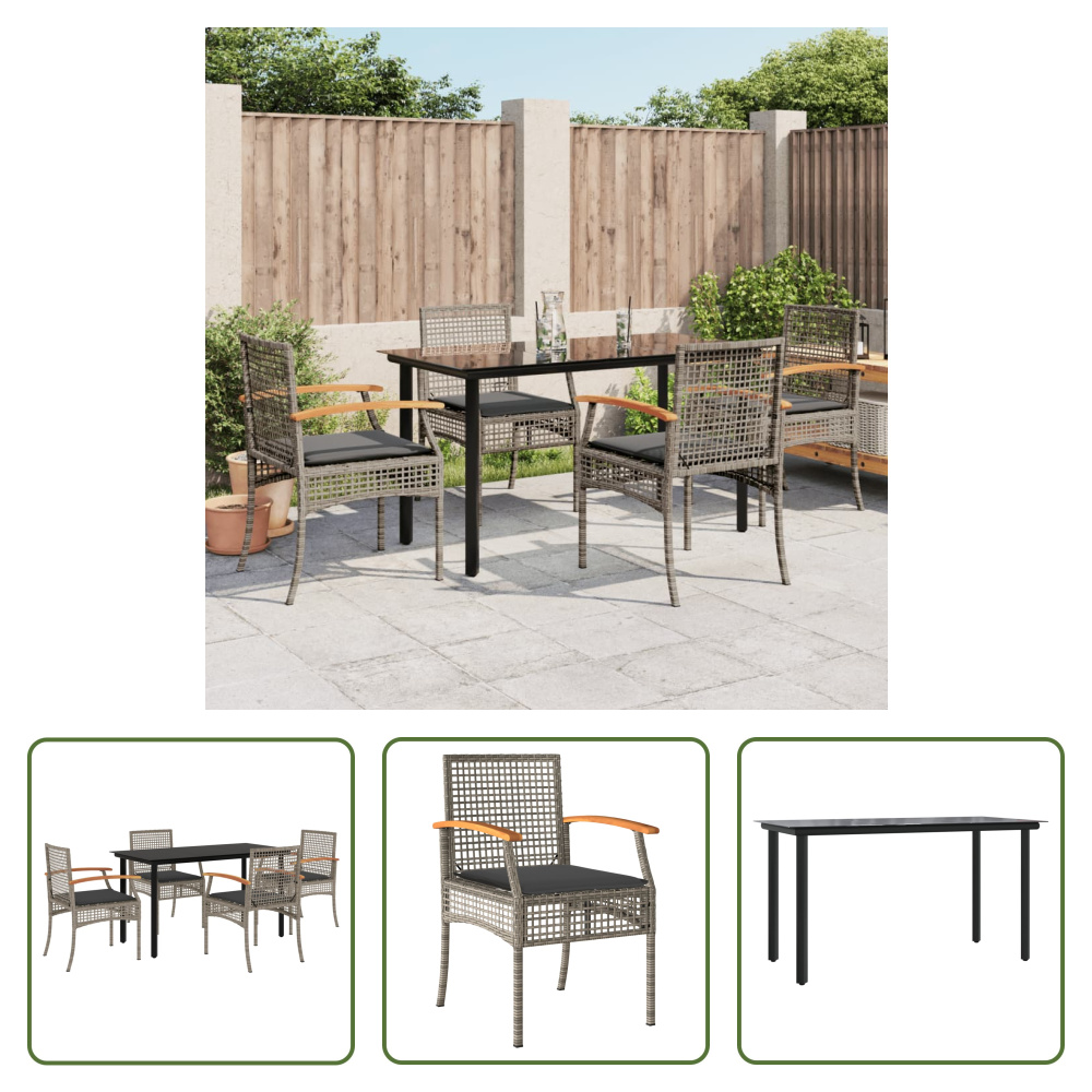 The Living Store 5-dielny záhradný jedálenský set s vankúšmi sivý polyratan