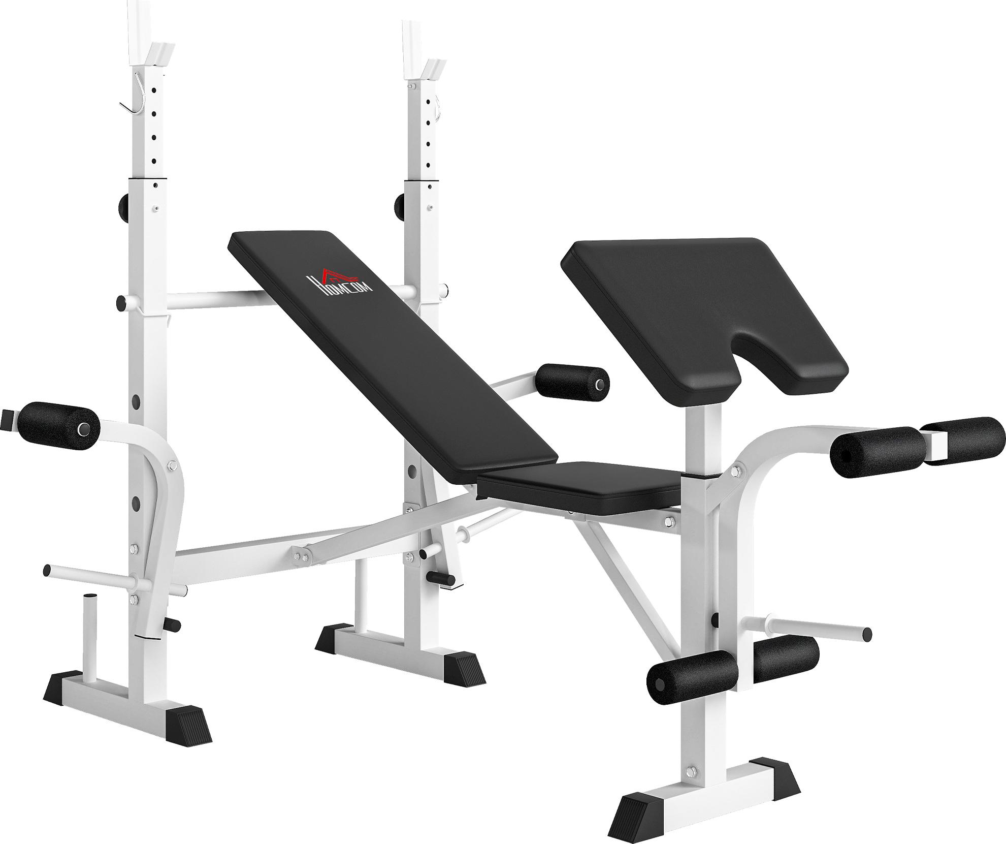 Dopwii Hantelbank mit Hantelablage, Brustpresse, Beinpresse, Armauflage für Bizepscurls, Stahl, schwarz+weiß KAUF-TRAD-A91-208-002