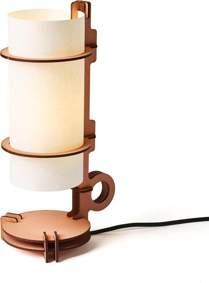 von Tjalle und Jasper A(4) Tischleuchte – Japandi Design Tischlampe aus MDF – Minimalistisch & Individualisierbar – 16 × 12 × 31 cm – E14 Fassung – rosa