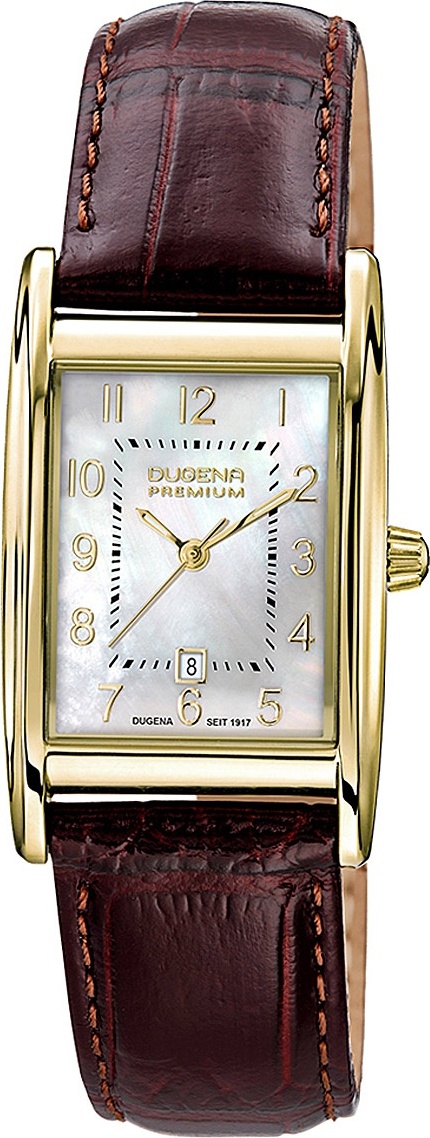 Dámske náramkové hodinky DUGENA 7000121-1 Quadra Artdeco, quartz, perleťový ciferník, puzdro z nehrdzavejúcej ocele, zafírové sklíčko, kožený remienok, spona, 5 barov
