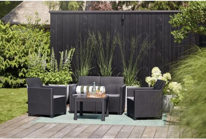Gartenmöbel aus geflochtenem Rattan-Harz - Schwarz - Mit Couchtisch - KETER - 4 Personen - MARIE MARIE4SEATBLACK