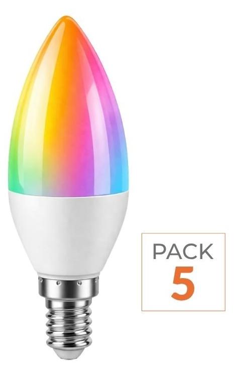 Silamp 5er-Pack – WLAN-fähige LED-Glühbirne E14, 5,5 W, RGBW, C37 L-SM-C37-5W
