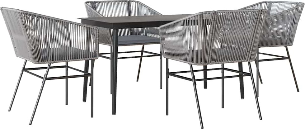 vidaXL 5-dielny záhradný jedálenský set s vankúšmi sivý polyratan sklo