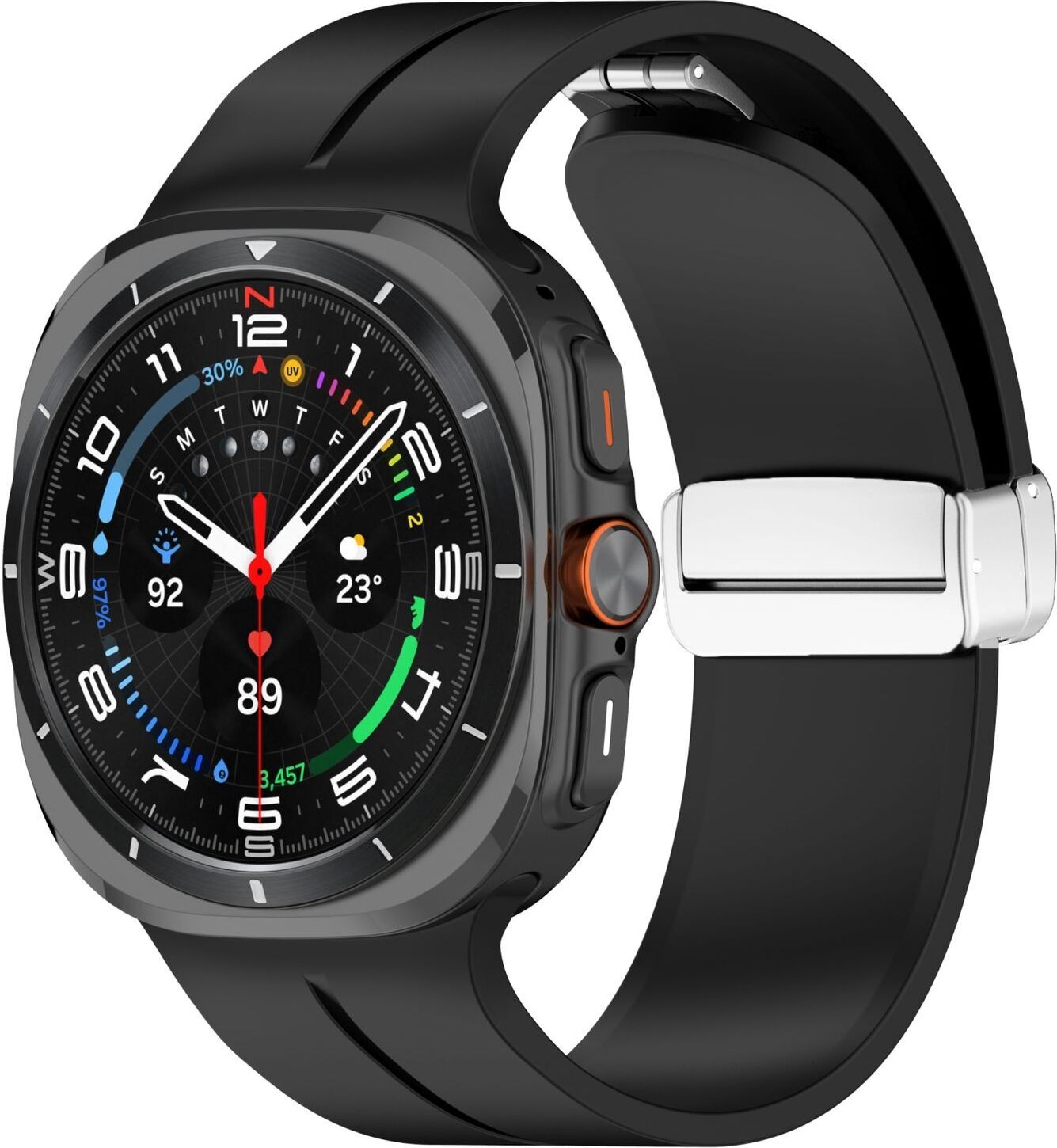 Pre Samsung Galaxy Watch Ultra 47mm Groove Silikónový remienok Magnetická pracka Black