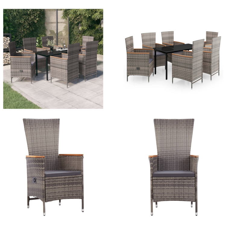 vidaXL 7-dielny záhradný jedálenský set s vankúšmi sivý - Záhradný jedálenský set - Záhradné jedálenské sety - Záhradný set nábytku - Záhradný set nábytku