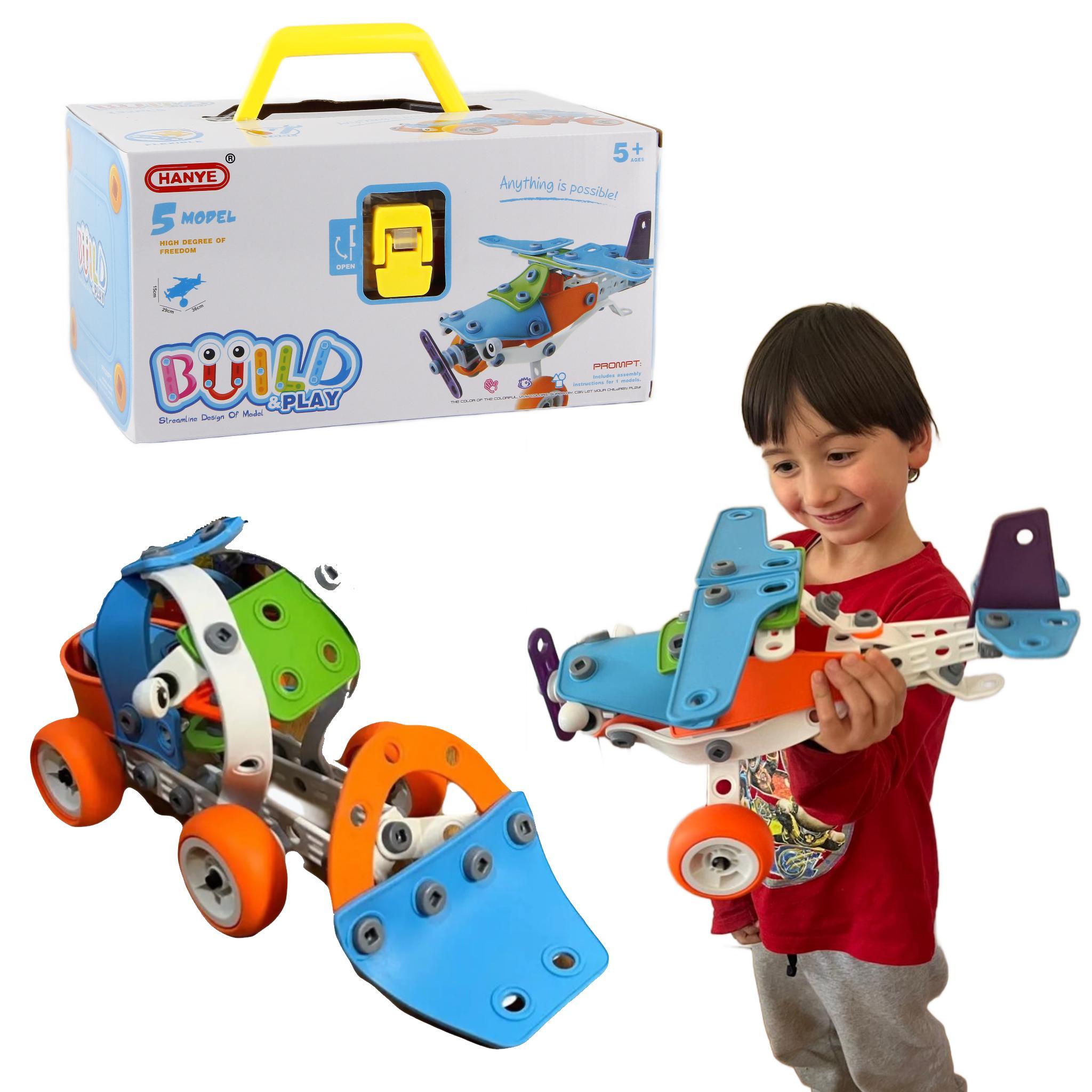 Play&Build 5-in-1 Konstruktionsset – 132-tlg. STEM Spieleset ab 5 Jahren J-201