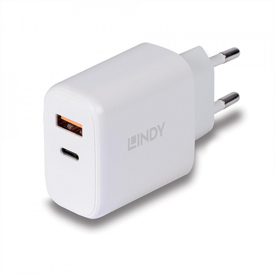 LINDY USB nabíjačka typu A a C Nabíjačka 30 W, biela