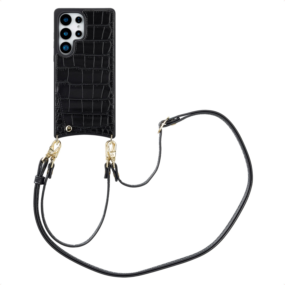 Puzdro na telefón Selencia Nova Croco s káblom a držiakom na karty pre Samsung Galaxy S25 Ultra - čierne