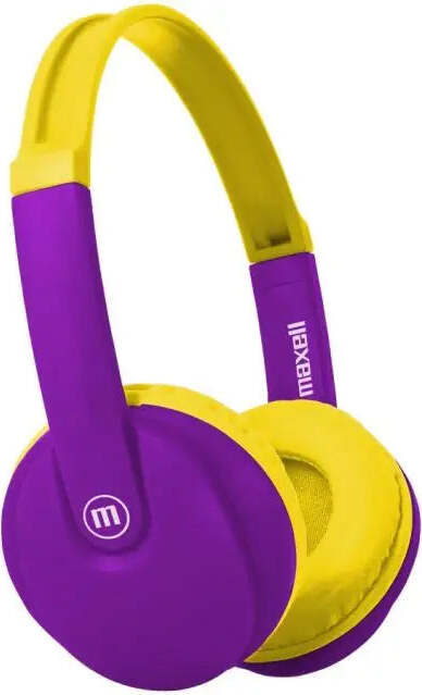 Detské Bluetooth slúchadlá Maxell KIDZ HP-BT350, malé rozmery, fialová/žltá
