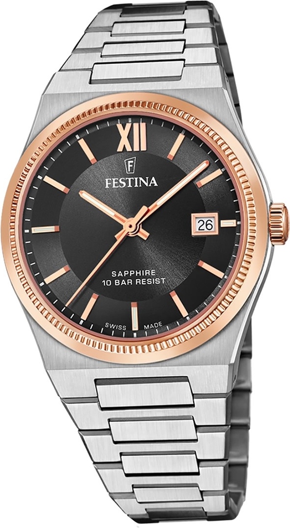 Festina pánske hodinky z ušľachtilej ocele strieborné Festina Swiss made náramkové hodinky D2UF20036/3
