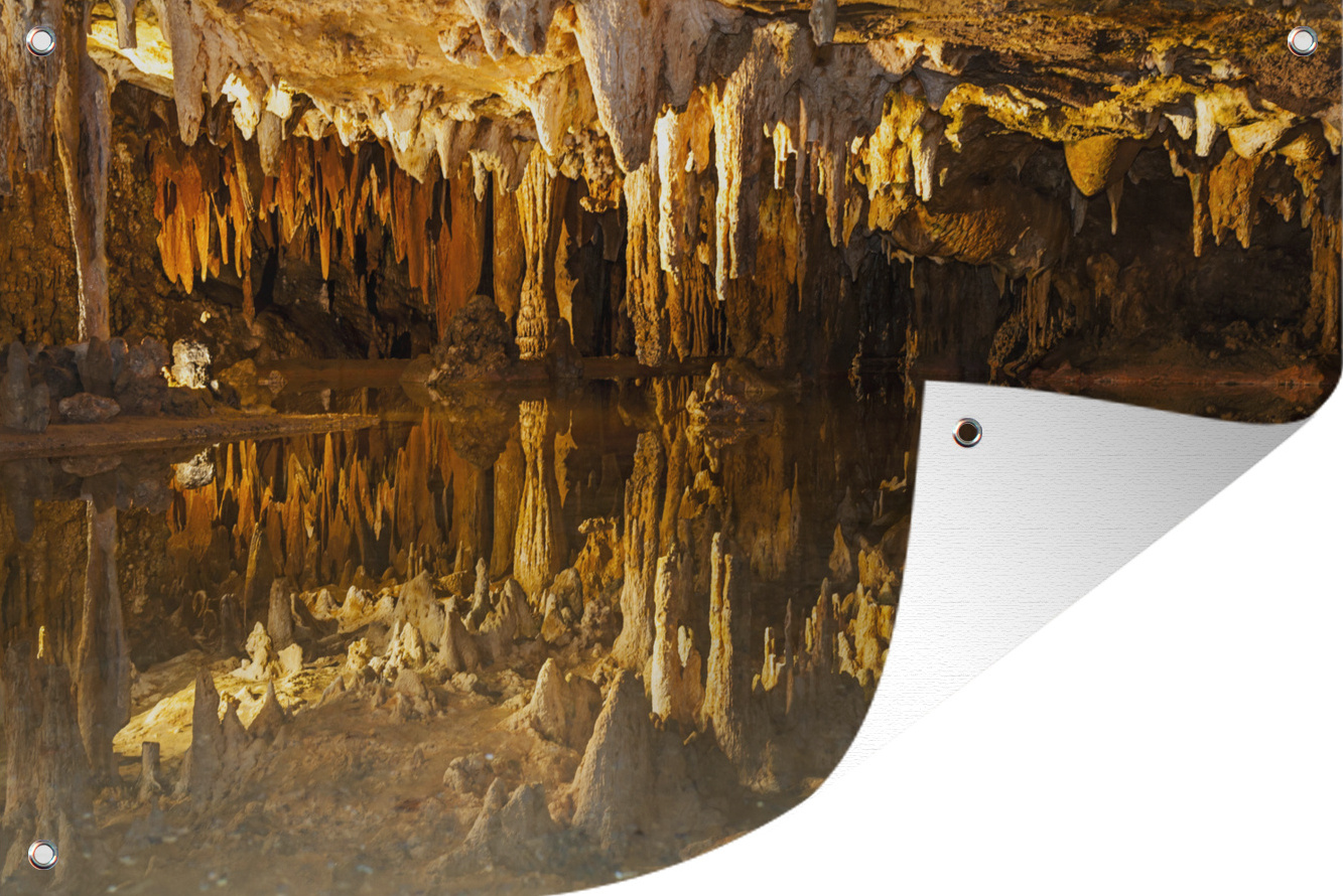 MuchoWow® 60x40 cm Outdoor-Poster Gartendeko Sichtschutz Garten Poster für den Garten Goldene Stalaktiten in den Ohio Caverns 133|1331532