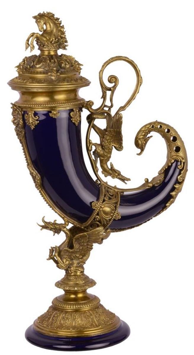 Casa Padrino Jugendstil Füllhorn mit Sockel Lila / Gold 17,4 x 29,5 x H. 52 cm - Barock & Jugendstil Deko
